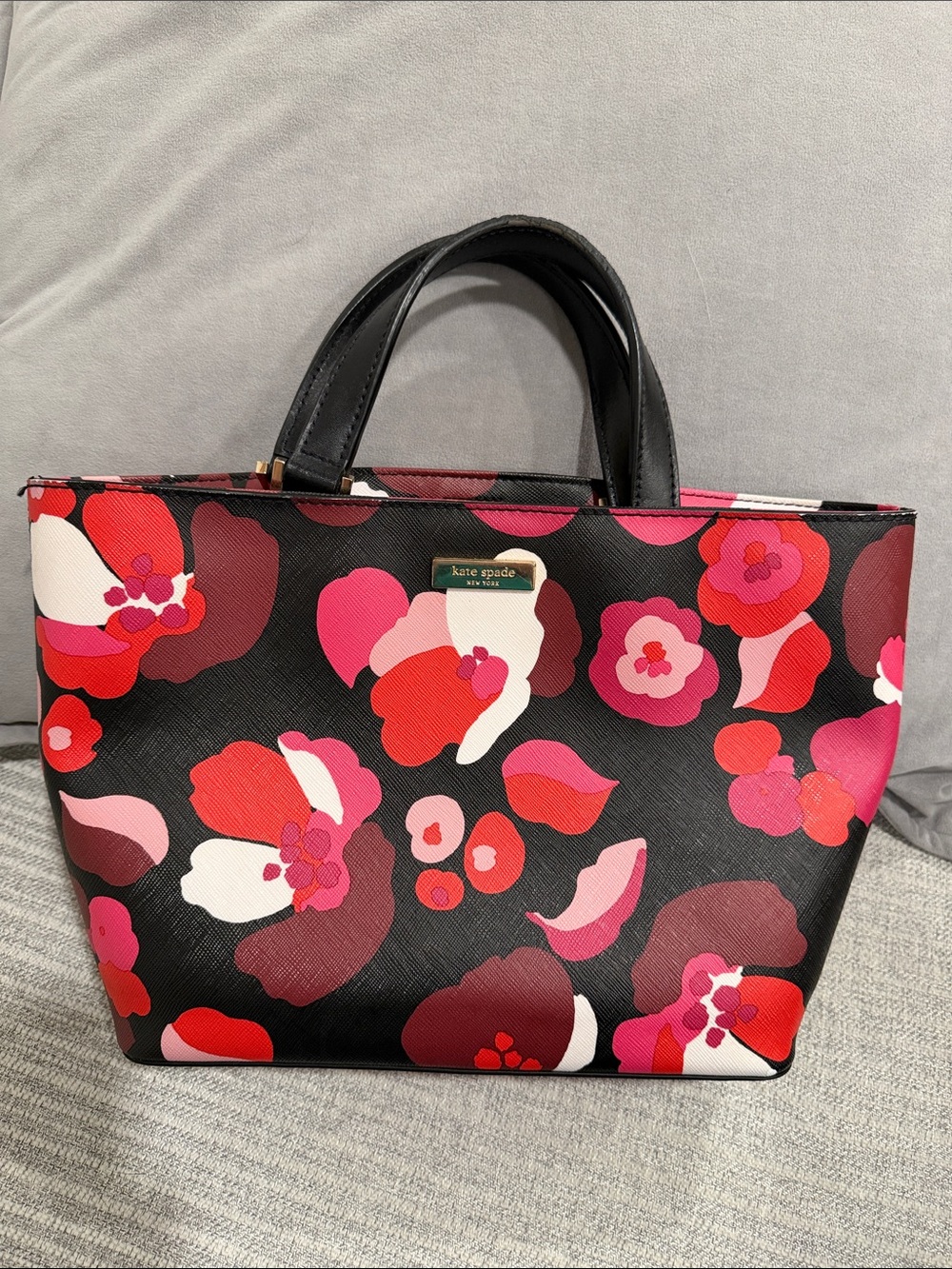 kate spade Black Floral Multicolor Mini Tote with Top Handles